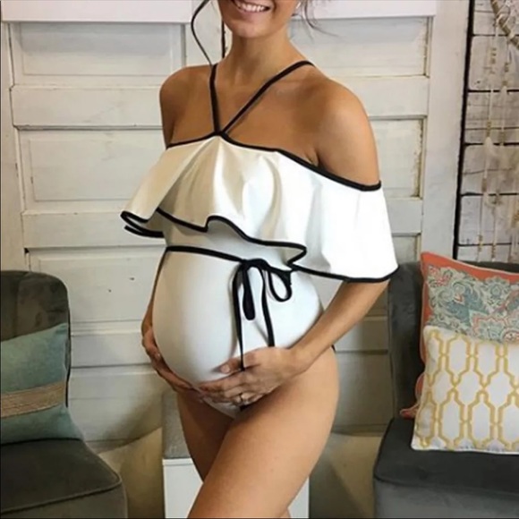 Other - ✨SOLD✨ White Off Shoulder Maternity Bathing Suit